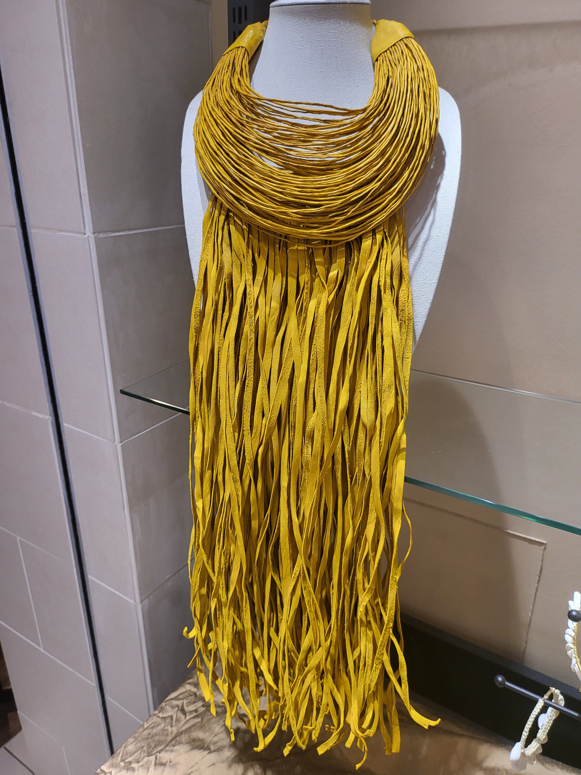 Leather Fringe Necklace – Copper Bamboo1